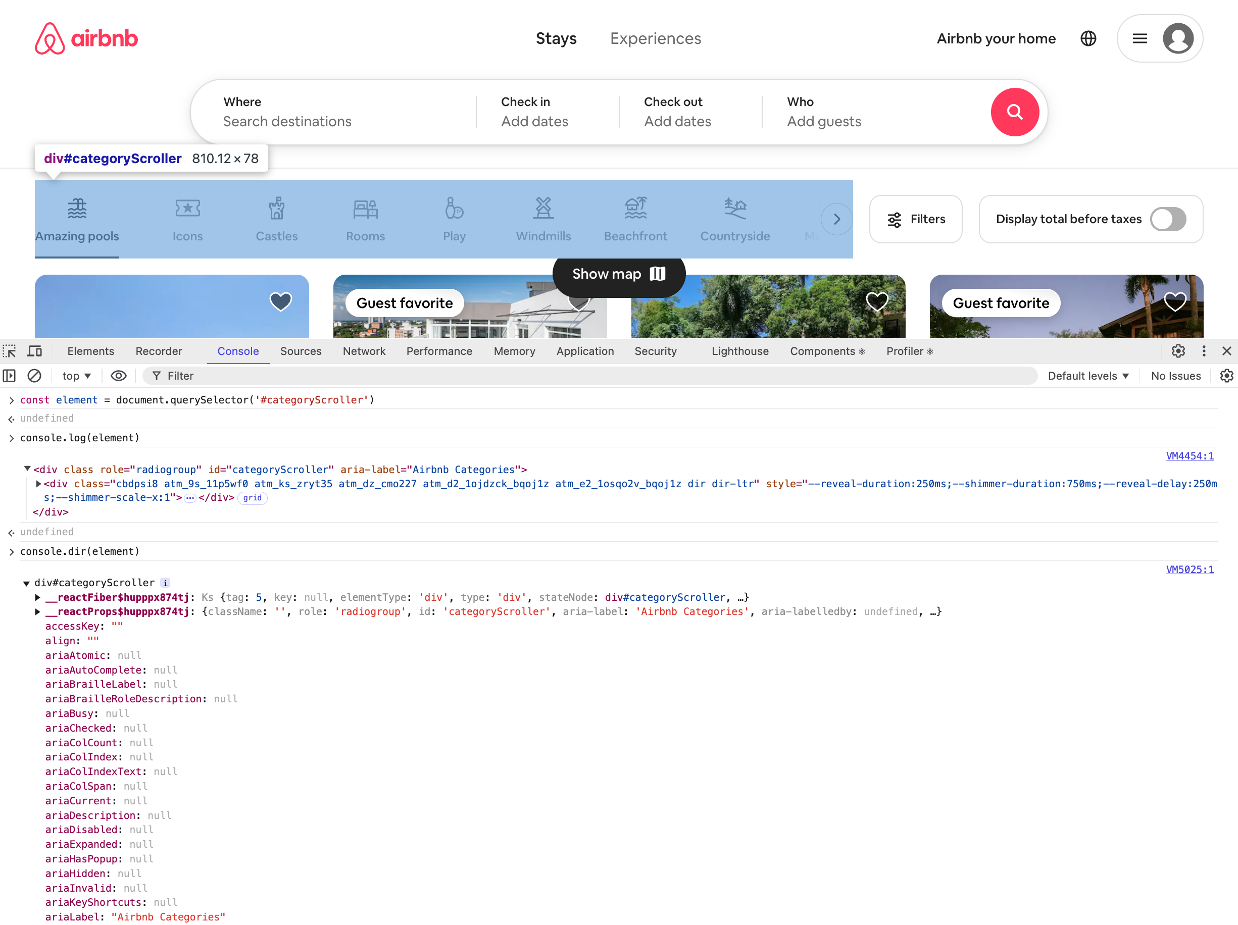 Screenshot of chrome devtools showing the difference in the output of console.log and console.dir